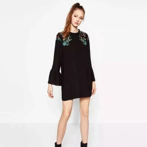 ZARA black floral embroidered dress ZARA black floral embroidered dress